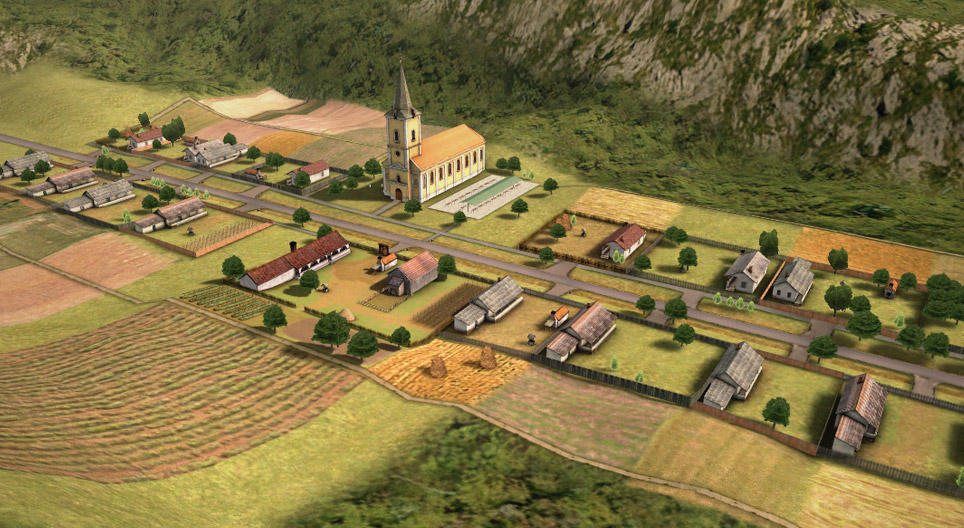 Selo sa jednom ulicom i uzanim, okomitim parcelama