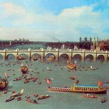 Canaletto: Westminster Bridge, s gradonačelnikovom procesijom na Temzi (detalj)