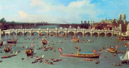 Canaletto: Westminster Bridge, s gradonačelnikovom procesijom na Temzi (detalj)