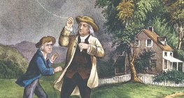Benjamin Franklin i njegov sin "hvataju" nebeske munje