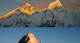 Narančasto alpsko svjetlo na Mount Everestu (gore lijevo) i na Matterhornu
